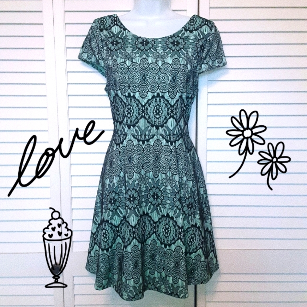Textured Black & Teal Fully Lined Blue Rain Dress